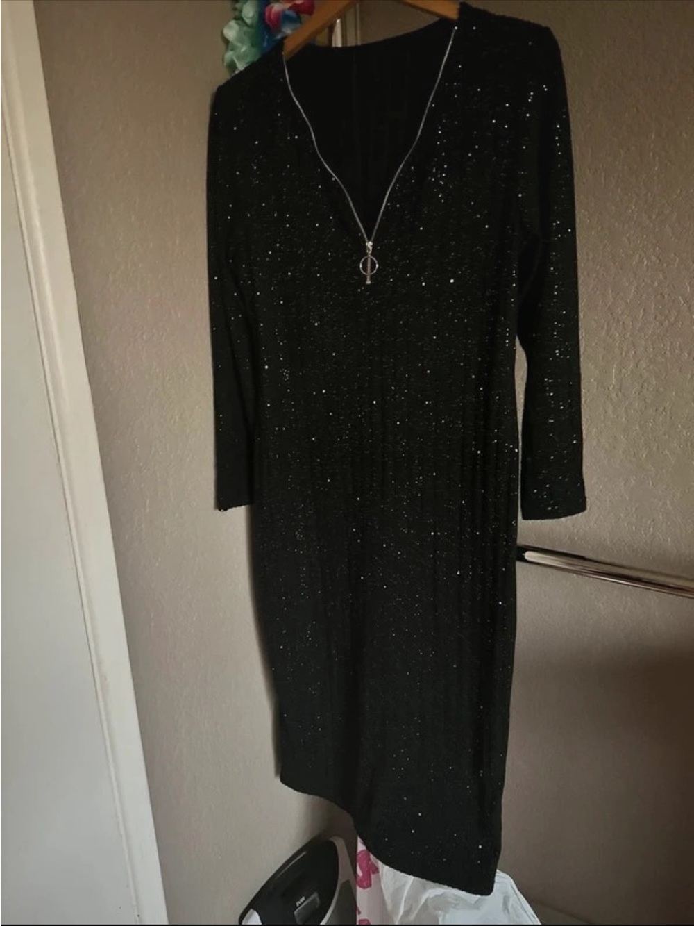 Black Sparkle V-Neck Women's Dress